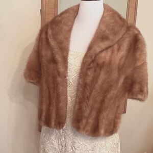 Tan Genuine Natural Mink Fur Stole Wrap Cape Jacket Coat